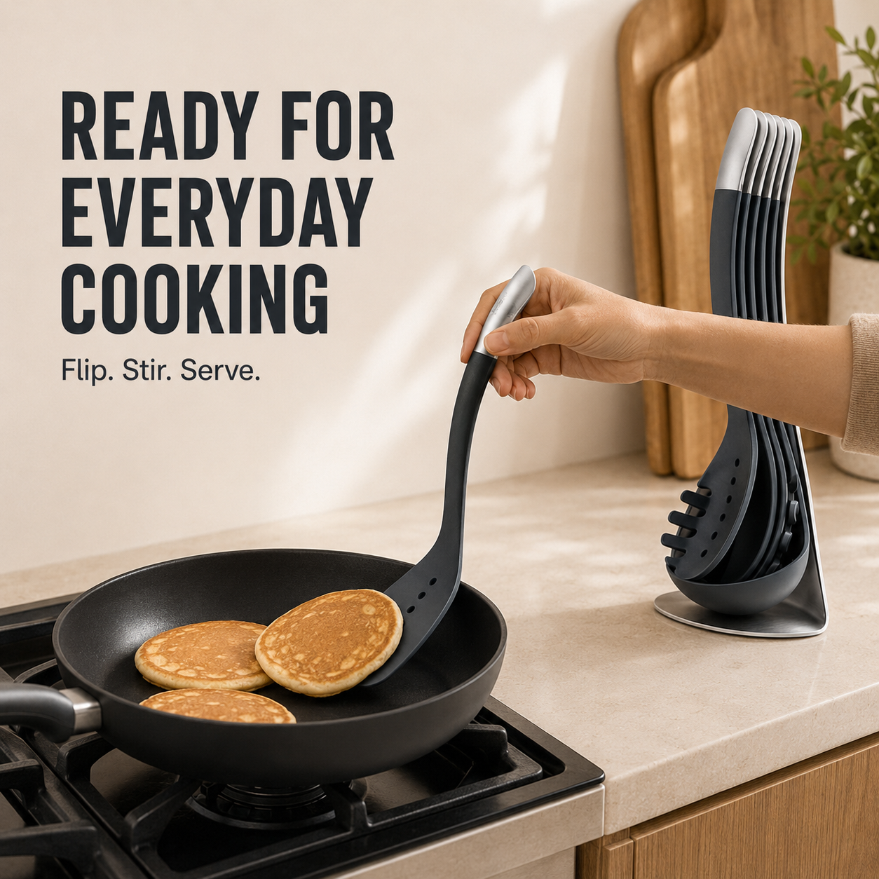 🍳 5-Piece Magnetic Nesting Kitchen Utensil Set with Storage Stand