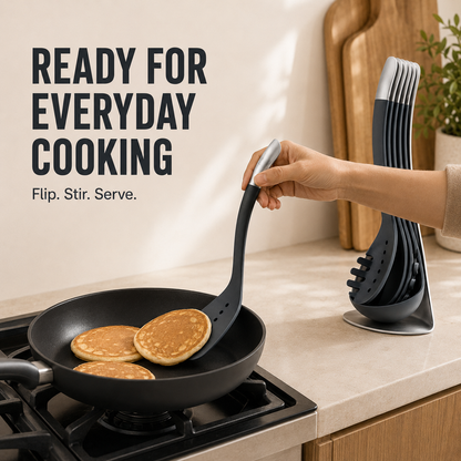 🍳 5-Piece Magnetic Nesting Kitchen Utensil Set with Storage Stand