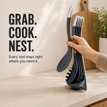 🍳 5-Piece Magnetic Nesting Kitchen Utensil Set with Storage Stand