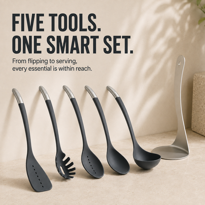 🍳 5-Piece Magnetic Nesting Kitchen Utensil Set with Storage Stand