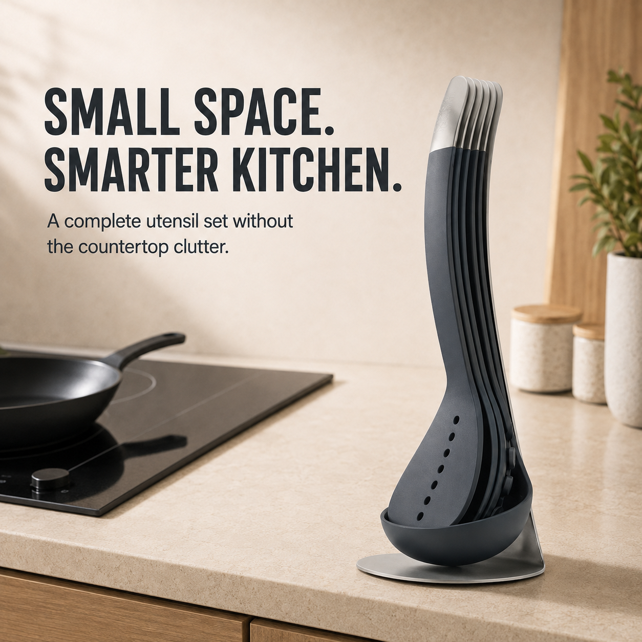 🍳 5-Piece Magnetic Nesting Kitchen Utensil Set with Storage Stand