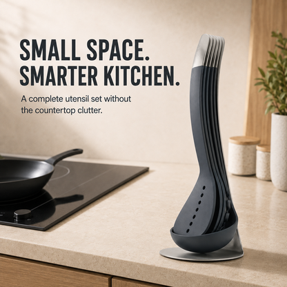 🍳 5-Piece Magnetic Nesting Kitchen Utensil Set with Storage Stand