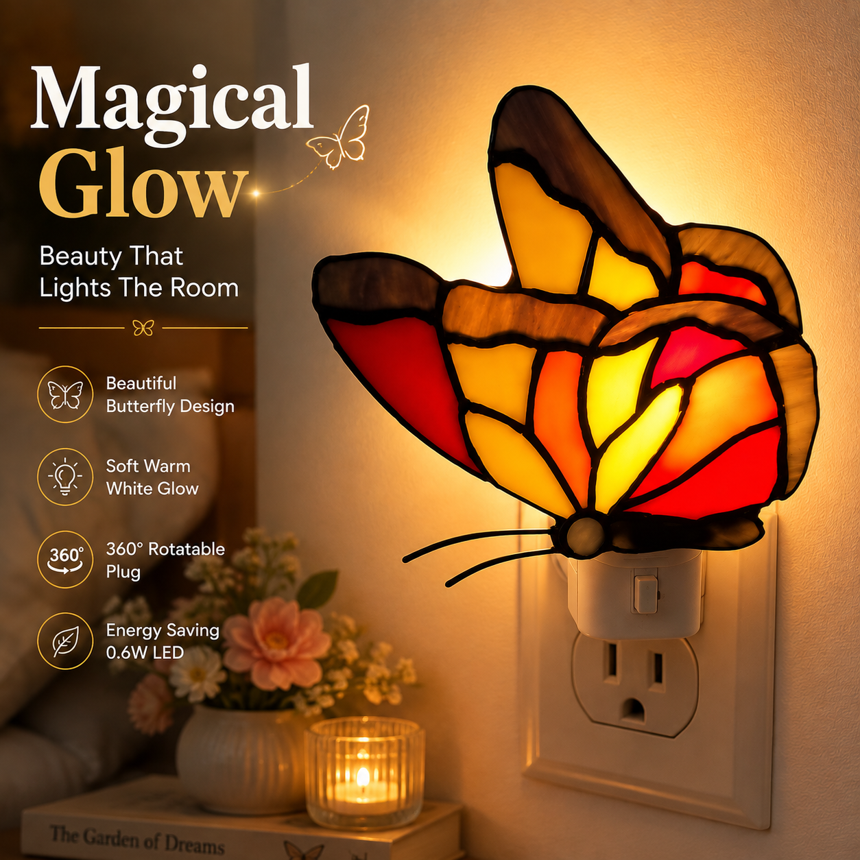 🦋 Butterfly Night Light – 360° Swivel Plug LED Wall Light