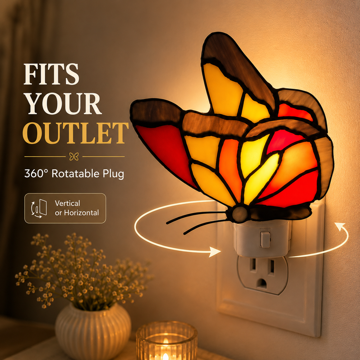 🦋 Butterfly Night Light – 360° Swivel Plug LED Wall Light