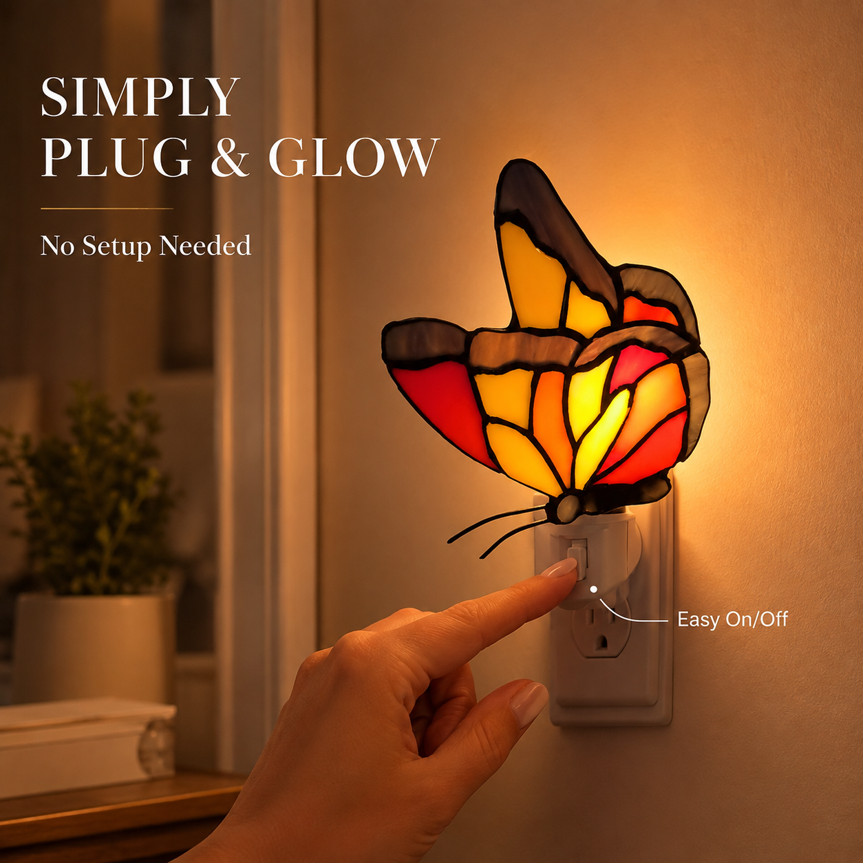 🦋 Butterfly Night Light – 360° Swivel Plug LED Wall Light