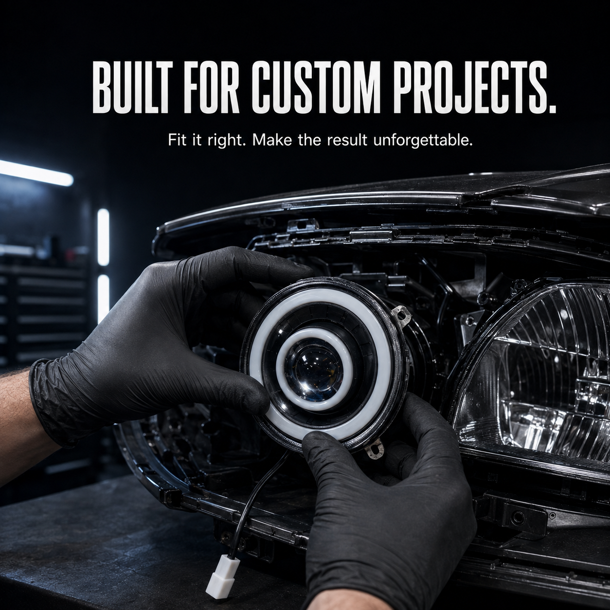 👁️ LED Eye Projector Headlight Module – Dual Halo Custom Car Lighting