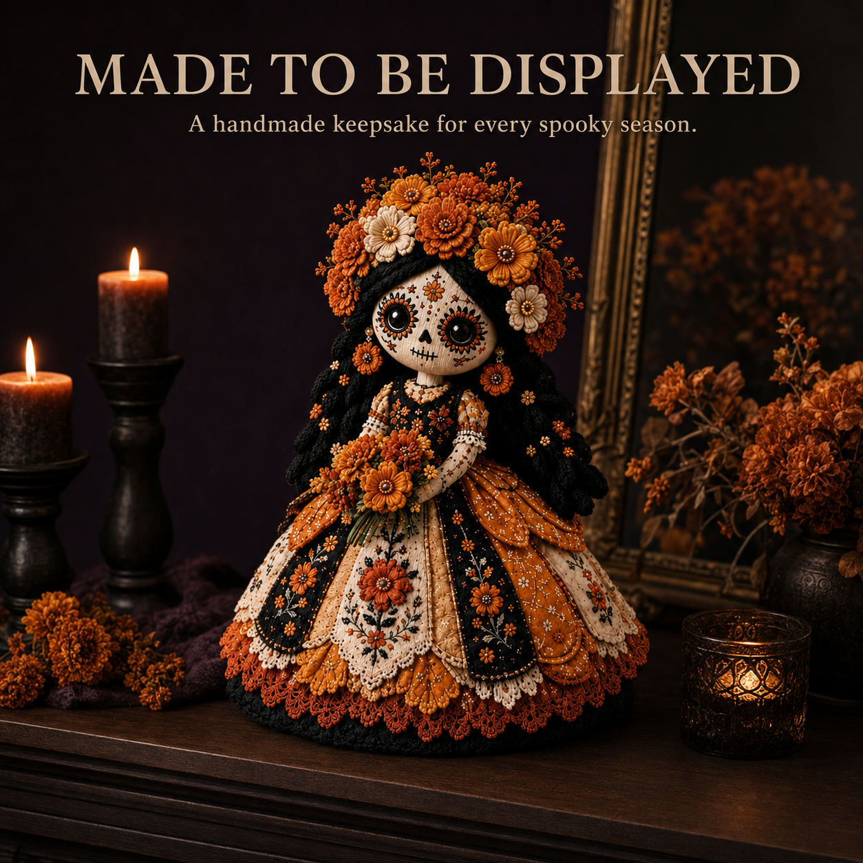 🌼 Day of the Dead-Inspired Skeleton Bride DIY Kit – Handmade Patchwork Doll