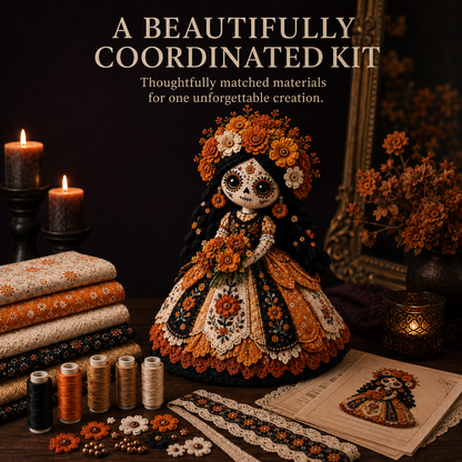 🌼 Day of the Dead-Inspired Skeleton Bride DIY Kit – Handmade Patchwork Doll