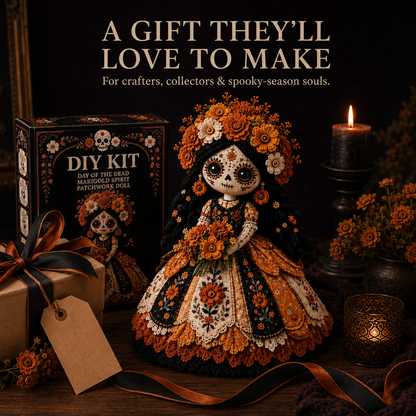 🌼 Day of the Dead-Inspired Skeleton Bride DIY Kit – Handmade Patchwork Doll