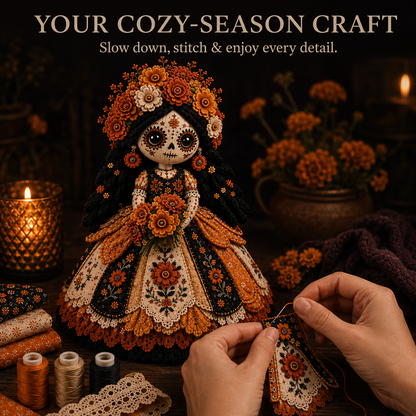 🌼 Day of the Dead-Inspired Skeleton Bride DIY Kit – Handmade Patchwork Doll