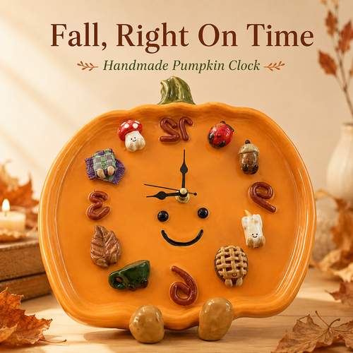 🎃 Mr Pumpkin Magnetic Clock | Handmade Autumn Wall Decor