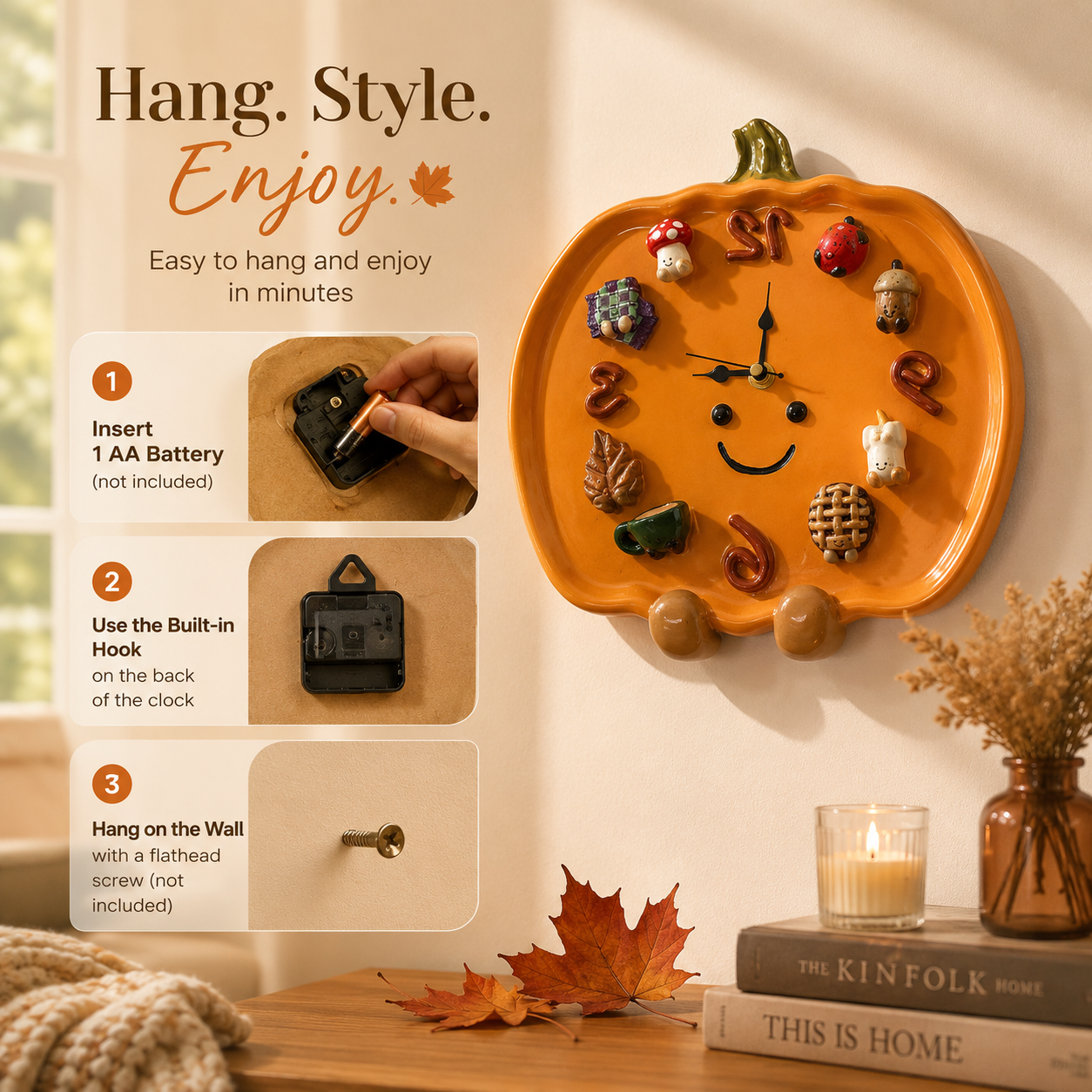 🎃 Mr Pumpkin Magnetic Clock | Handmade Autumn Wall Decor