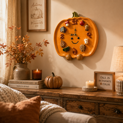 🎃 Mr Pumpkin Magnetic Clock | Handmade Autumn Wall Decor