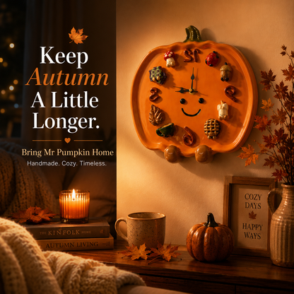 🎃 Mr Pumpkin Magnetic Clock | Handmade Autumn Wall Decor