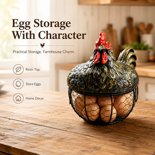 🐔 Vintage Chicken Egg Storage Basket – Farmhouse Kitchen Decor
