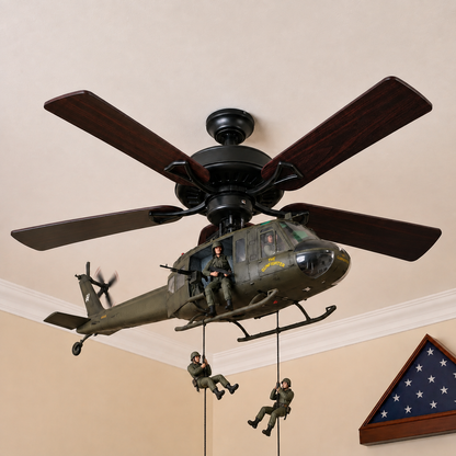 🚁 Military Helicopter Ceiling Fan Decor – Realistic Hanging Ornament for Man Cave & Home.