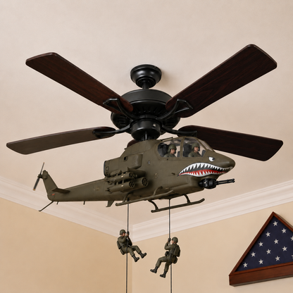 🚁 Military Helicopter Ceiling Fan Decor – Realistic Hanging Ornament for Man Cave & Home.