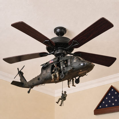 🚁 Military Helicopter Ceiling Fan Decor – Realistic Hanging Ornament for Man Cave & Home.
