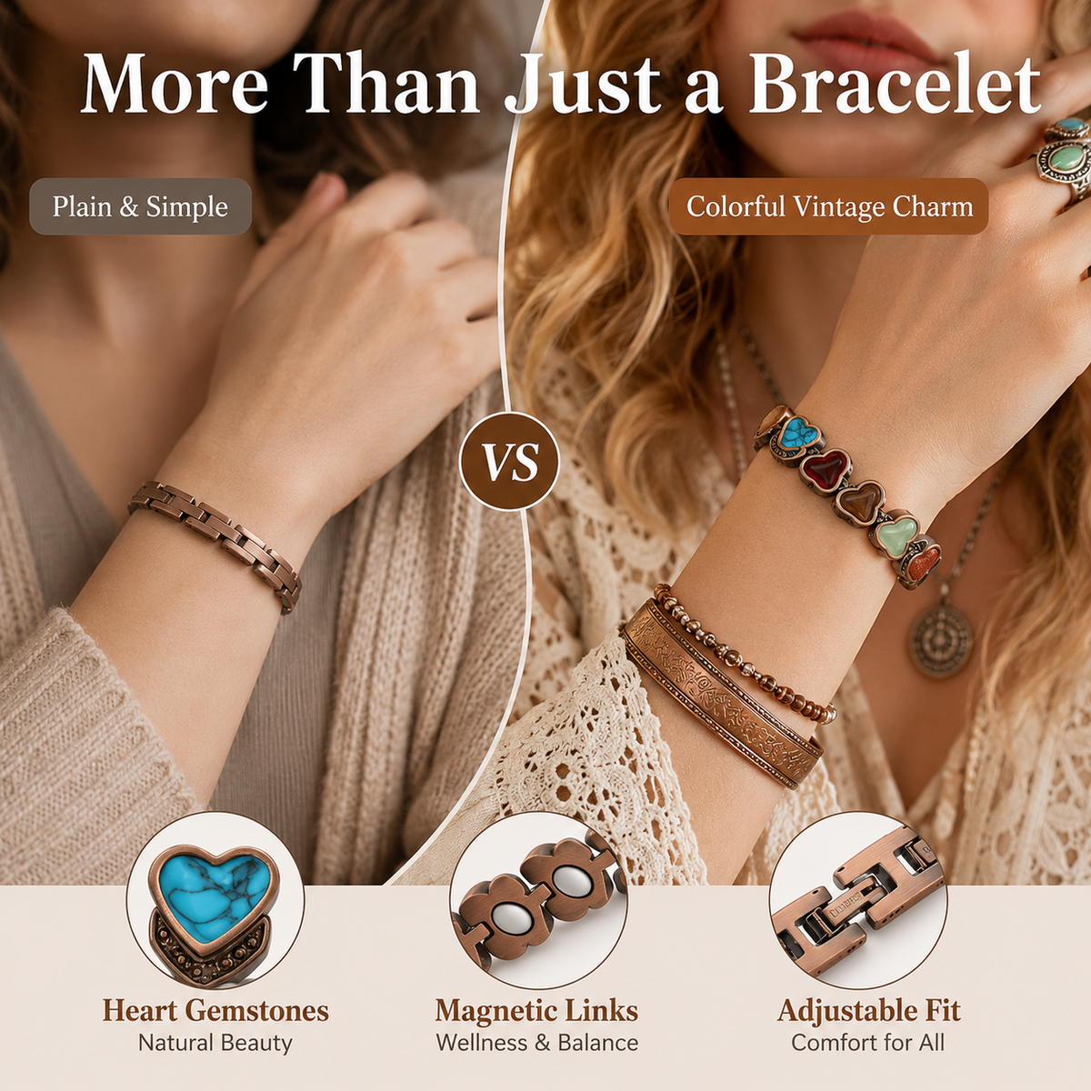 🔥🎁Copper Bracelet for Women, Pure Copper Magnetic Bracelets, Natural Unique Gemstone