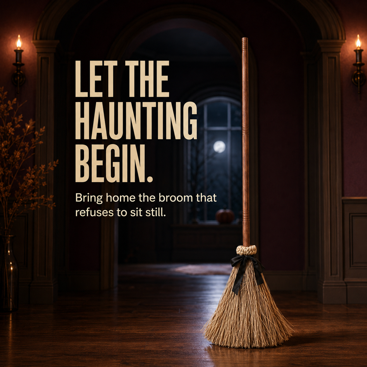 🧹 Enchanted Moving Witch Broom – Animated Halloween Decor