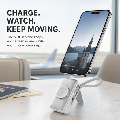 🔋 3-in-1 Mini Power Bank – Phone Charger, Watch Charger & Foldable Stand