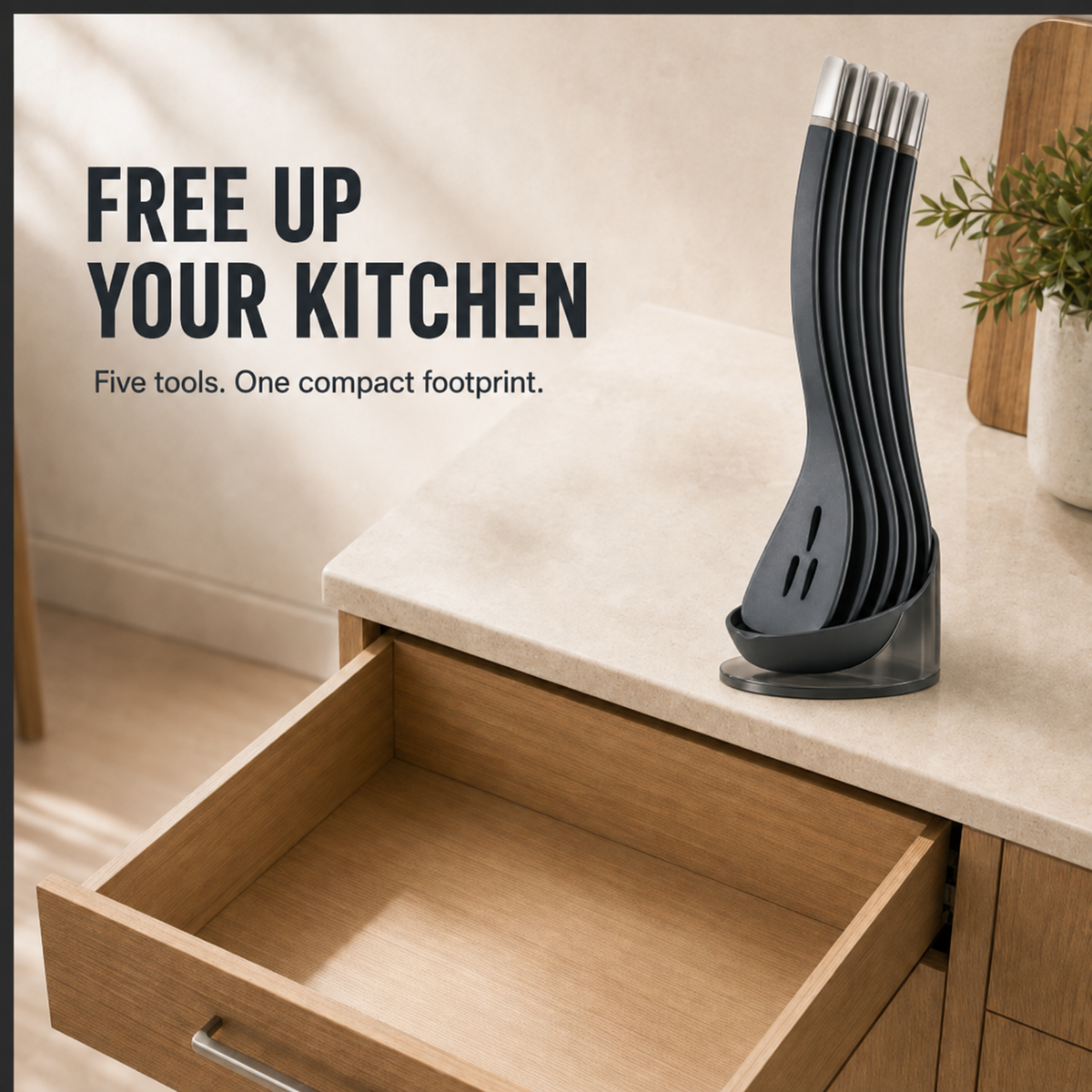 🍳 5-Piece Magnetic Nesting Kitchen Utensil Set with Storage Stand