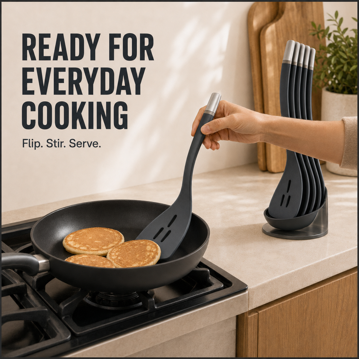 🍳 5-Piece Magnetic Nesting Kitchen Utensil Set with Storage Stand