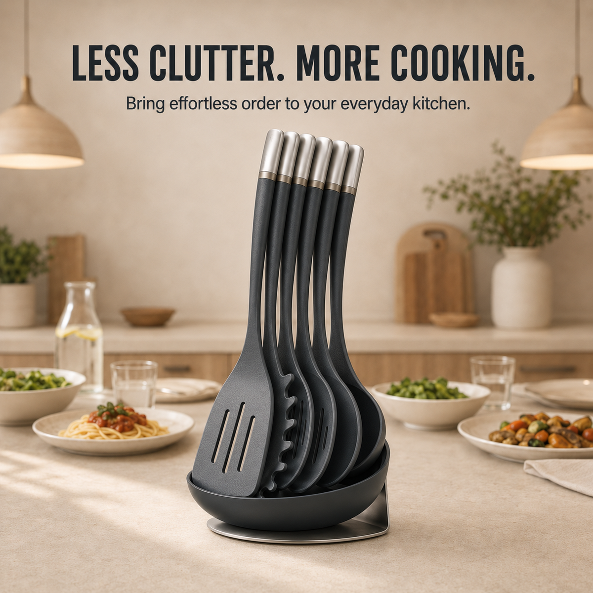 🍳 5-Piece Magnetic Nesting Kitchen Utensil Set with Storage Stand