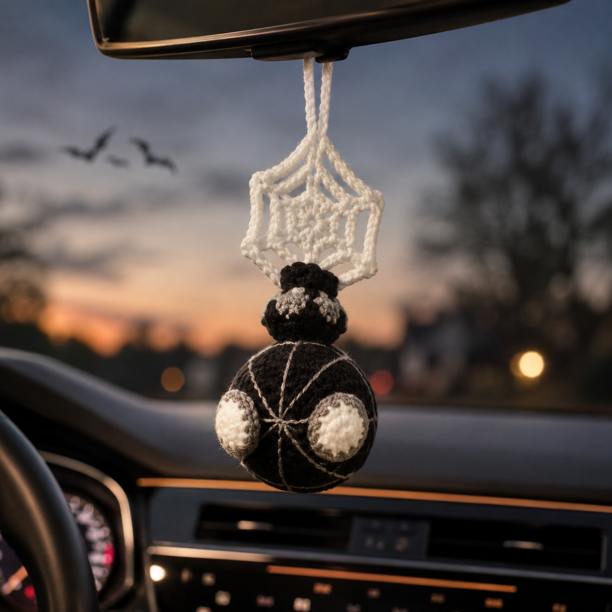 🕷️ Handmade Crochet Spider Car Charm – Cute Halloween Hanging Ornament for Your Ride