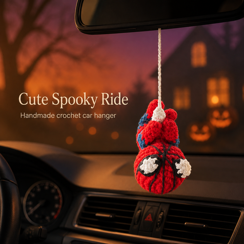 🕷️ Handmade Crochet Spider Car Charm – Cute Halloween Hanging Ornament for Your Ride