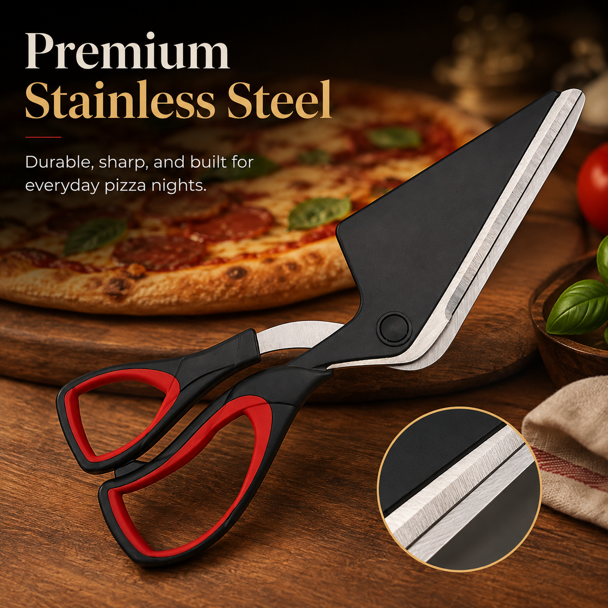 🍕 Pizza Scissors – 2-in-1 Pizza Cutter & Server for Easy Slice & Serve