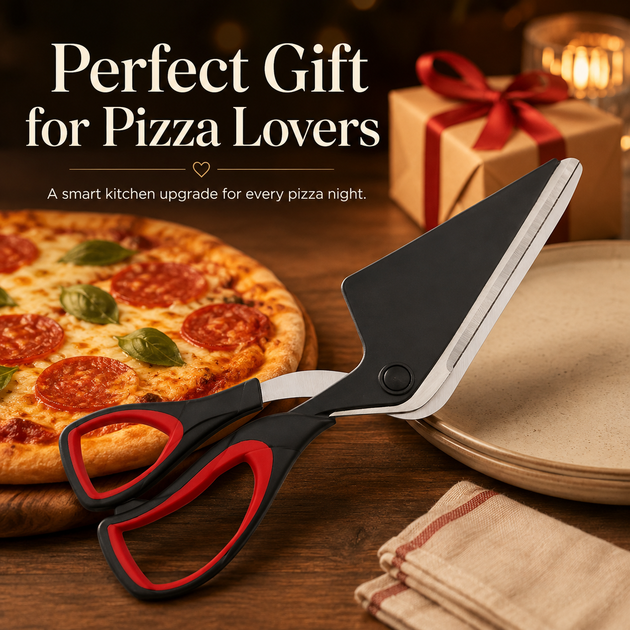 🍕 Pizza Scissors – 2-in-1 Pizza Cutter & Server for Easy Slice & Serve