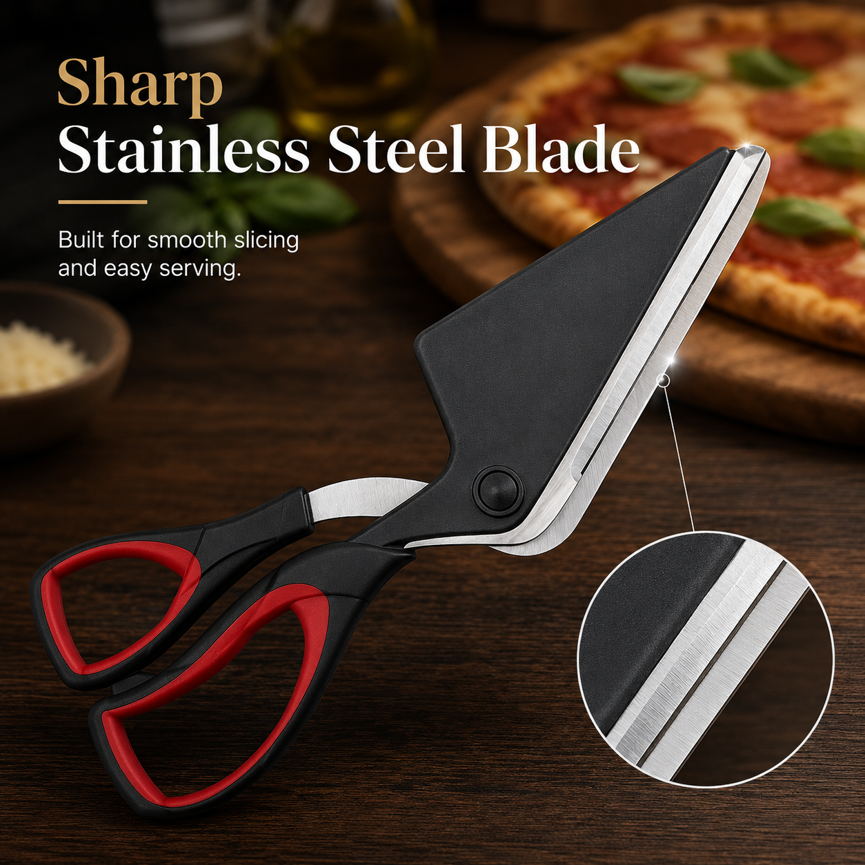 🍕 Pizza Scissors – 2-in-1 Pizza Cutter & Server for Easy Slice & Serve