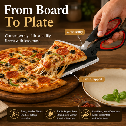 🍕 Pizza Scissors – 2-in-1 Pizza Cutter & Server for Easy Slice & Serve