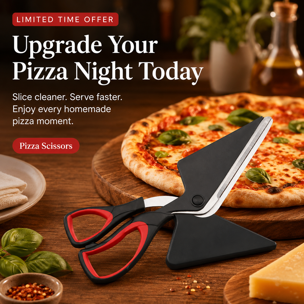 🍕 Pizza Scissors – 2-in-1 Pizza Cutter & Server for Easy Slice & Serve