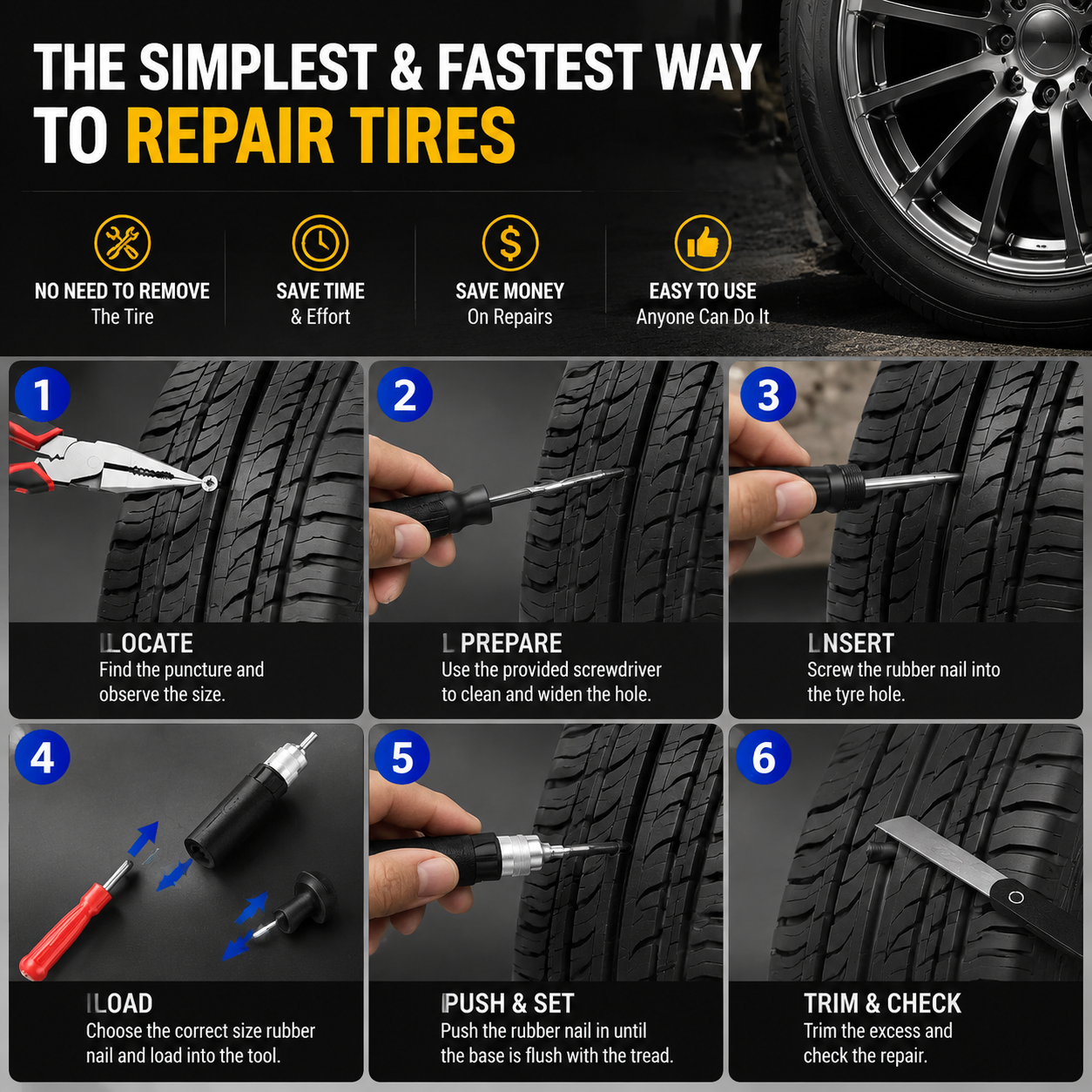 🍄 Mushroom Tire Repair Kit – Compact Roadside Puncture Tool Set