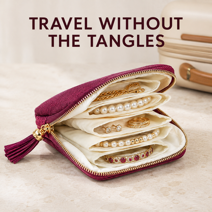 ✈️ Tangle-Free Travel Jewelry Organizer – Compact Multi-Pocket Storage Case