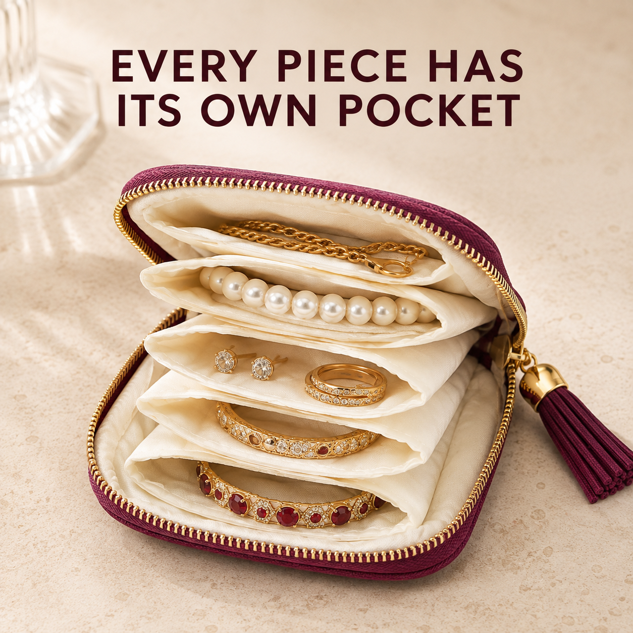 ✈️ Tangle-Free Travel Jewelry Organizer – Compact Multi-Pocket Storage Case