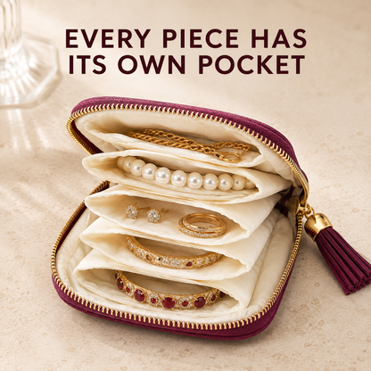 ✈️ Tangle-Free Travel Jewelry Organizer – Compact Multi-Pocket Storage Case