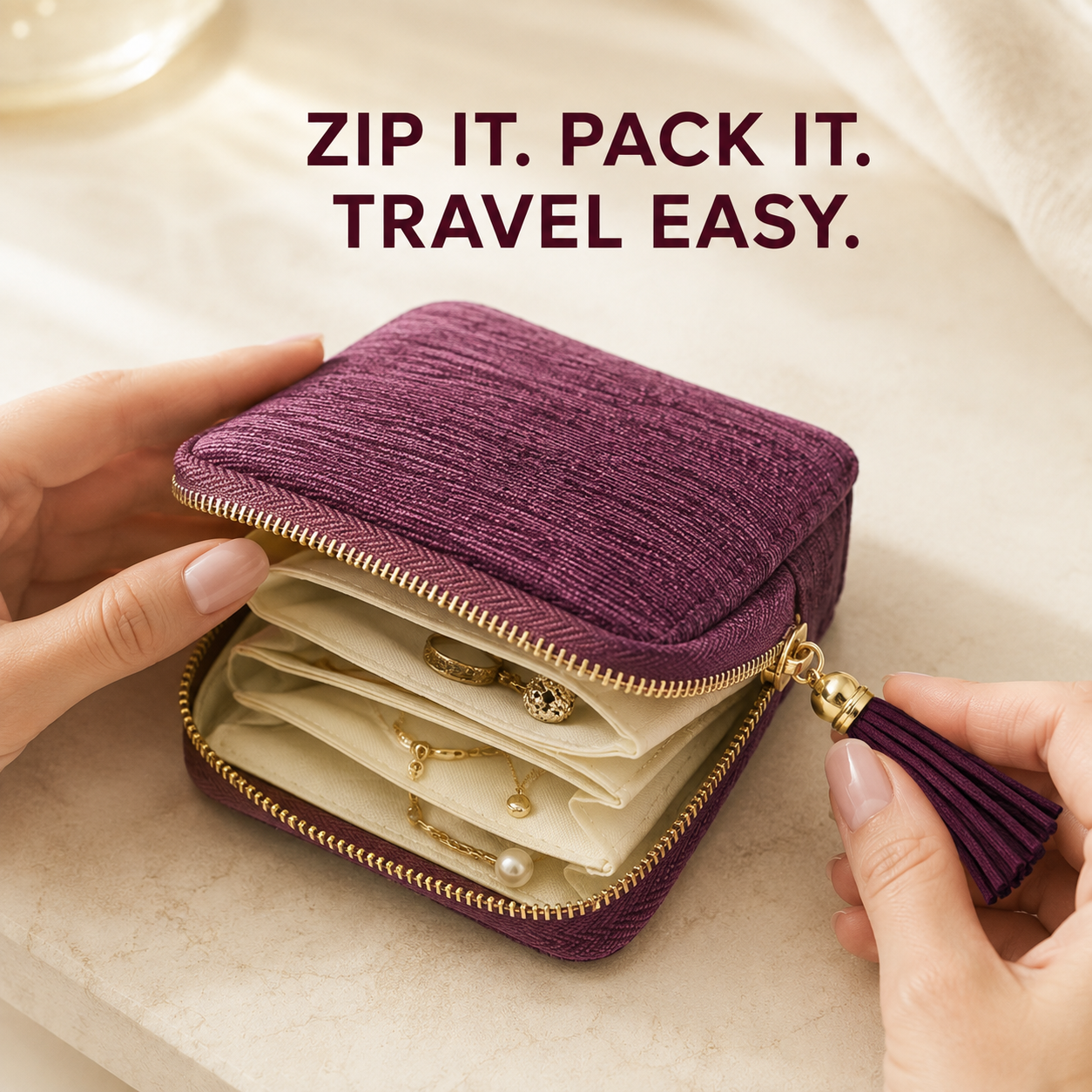 ✈️ Tangle-Free Travel Jewelry Organizer – Compact Multi-Pocket Storage Case