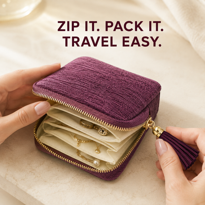 ✈️ Tangle-Free Travel Jewelry Organizer – Compact Multi-Pocket Storage Case