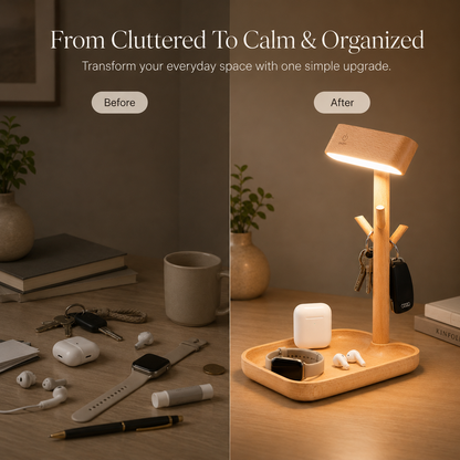 Wooden Desk Organizer Lamp