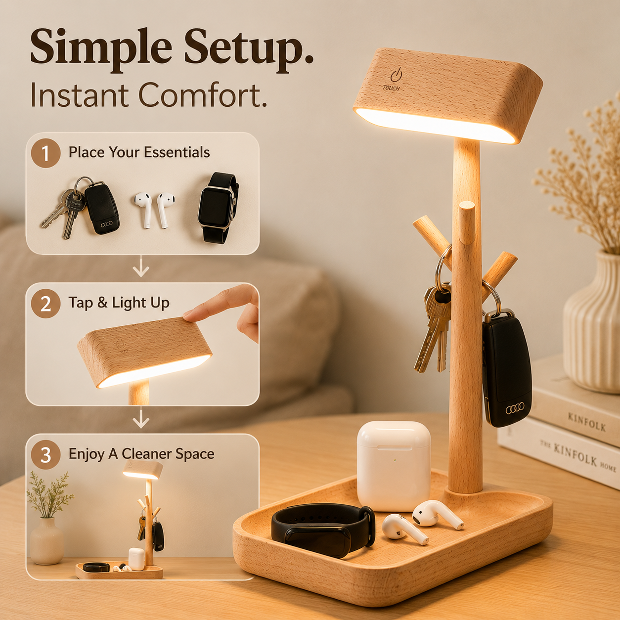 Wooden Desk Organizer Lamp