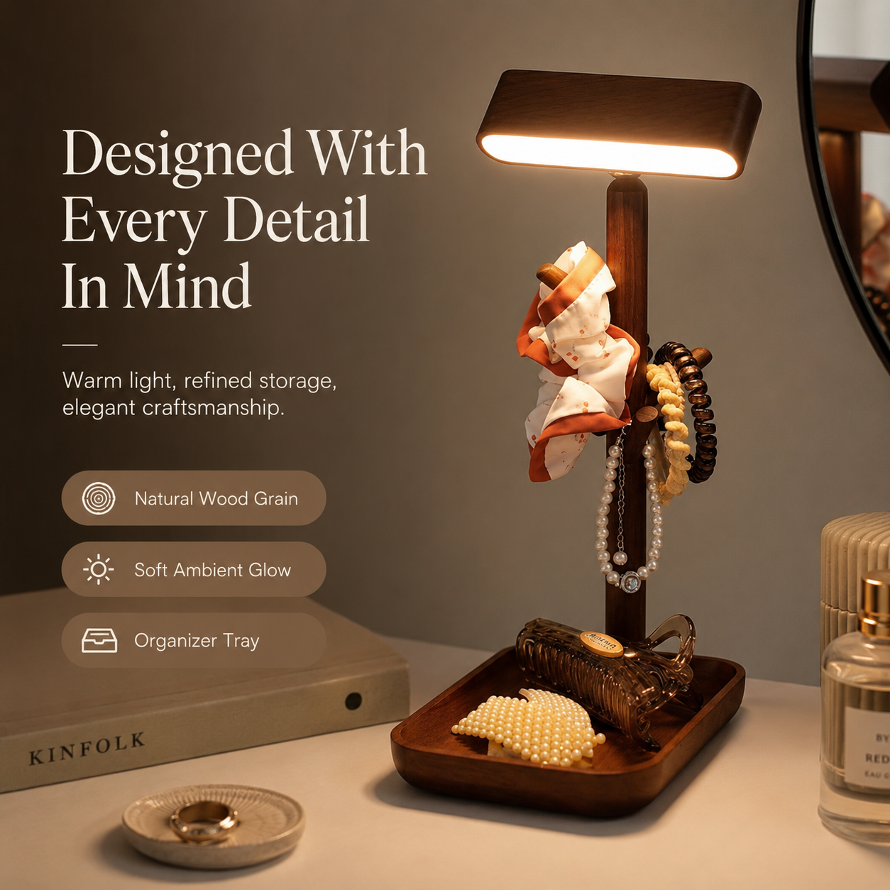 Wooden Desk Organizer Lamp