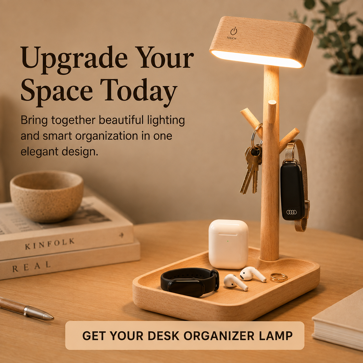 Wooden Desk Organizer Lamp