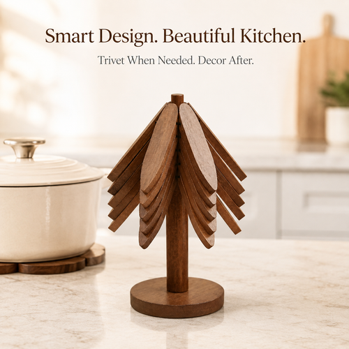 🌲 Tree-Shaped Foldable Trivet Set – 3 Heat-Protecting Pot Mats + Decorative Storage Base