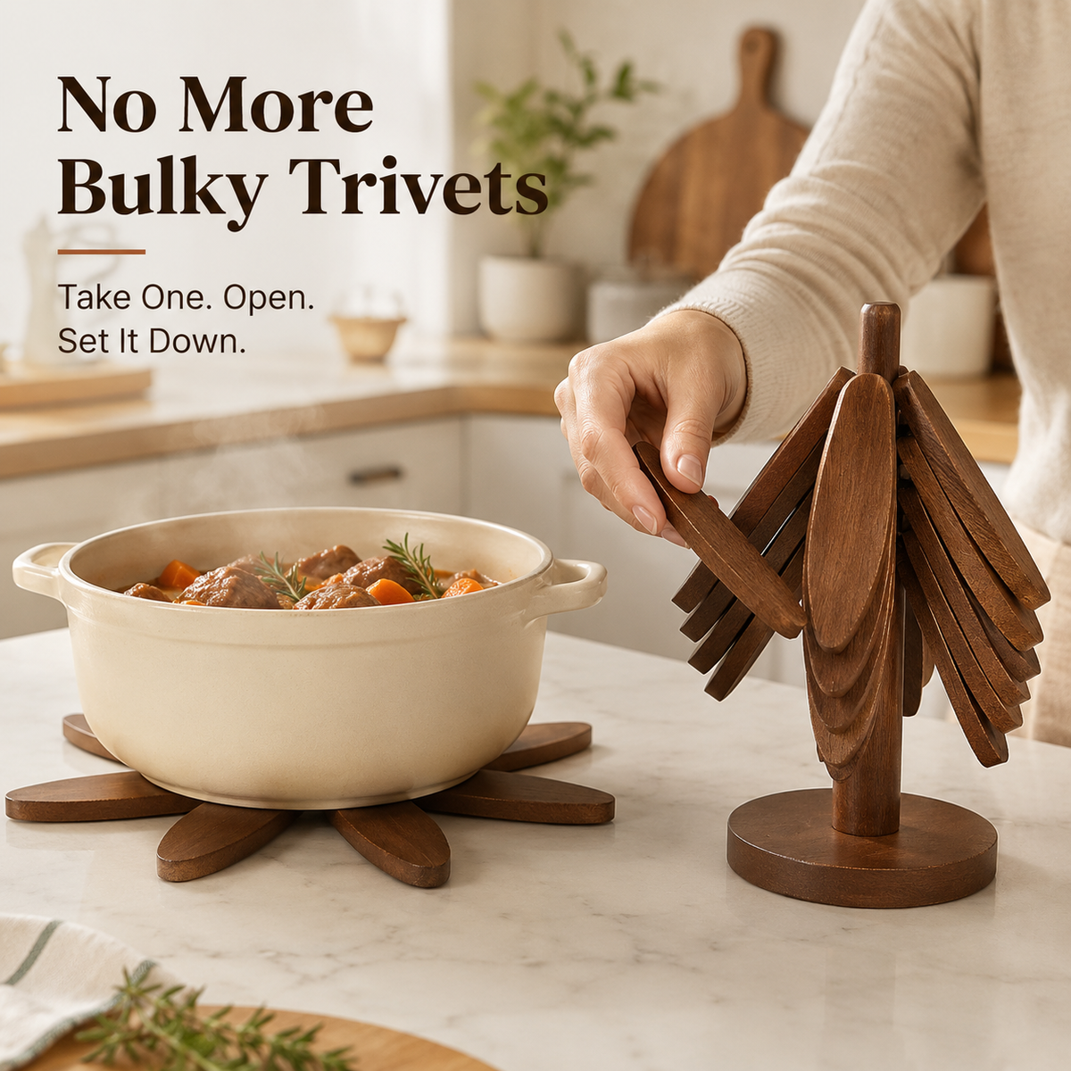 🌲 Tree-Shaped Foldable Trivet Set – 3 Heat-Protecting Pot Mats + Decorative Storage Base