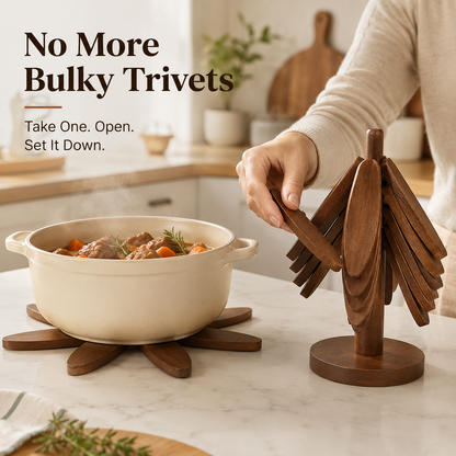 🌲 Tree-Shaped Foldable Trivet Set – 3 Heat-Protecting Pot Mats + Decorative Storage Base