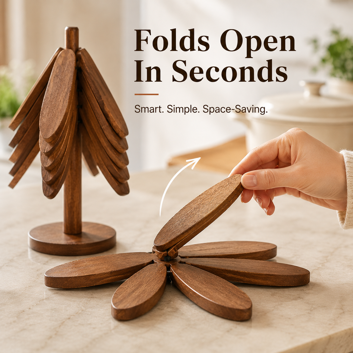 🌲 Tree-Shaped Foldable Trivet Set – 3 Heat-Protecting Pot Mats + Decorative Storage Base