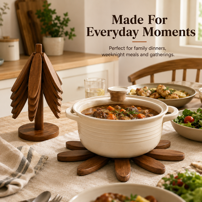 🌲 Tree-Shaped Foldable Trivet Set – 3 Heat-Protecting Pot Mats + Decorative Storage Base